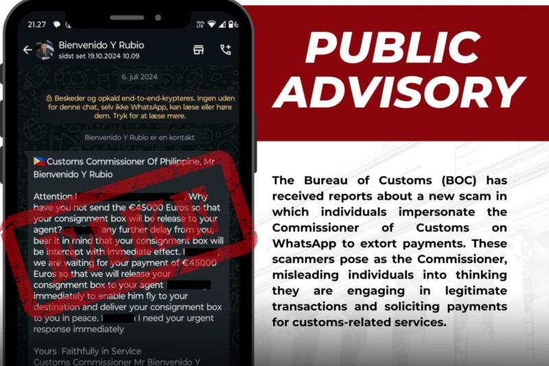 BOC Nagbabala Laban sa mga Scammer na Nagpapanggap Bilang si Commissioner Rubio